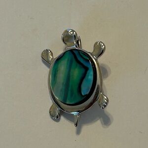 Vintage Vibrant Simulated Abalone‎ Turtle Brooch Pin Silver Tone